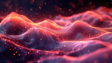 Wall Mural - abstract digital landscape with flowing particles and bokeh lights 3D rendering