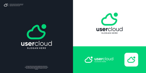 Sticker - Minimalist cloud line logo icon with abstract person user logo design.