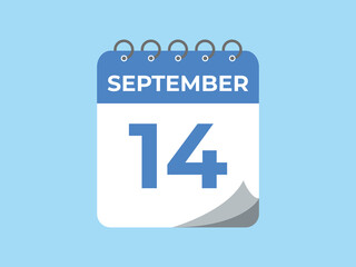 September  14 calendar reminder. 14 September  daily calendar icon template. Calendar 14 September  icon Design template. Vector illustration
