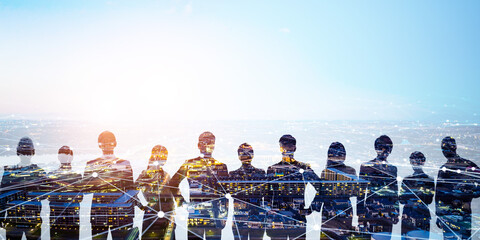 Aufkleber - Group of multinational businesspeople and communication network concept. Wide angle visual for banners or advertisements.