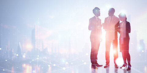 Poster - Group of multinational businesspeople and communication network concept. Wide angle visual for banners or advertisements.