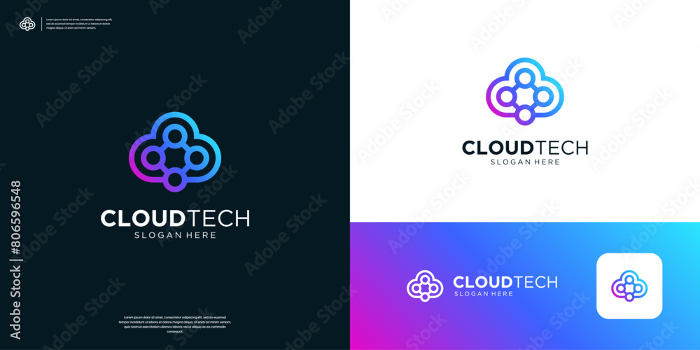 Geometric cloud connect logo design technology. Stock Vector | Adobe Stock