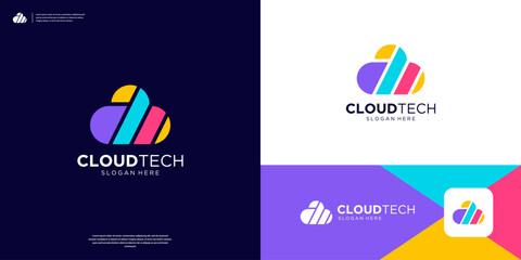 Poster - Colorful cloud logo server database storage computing logo design template.