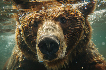 Wall Mural - Close up of Grizzly bear's face underwater