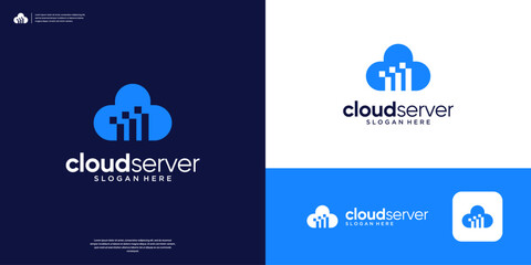 Simple cloud data server logo icon. Modern tech app logo design template.