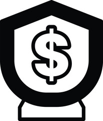 Canvas Print - A black and white image of a dollar sign with a shield around it In the concept of business icons