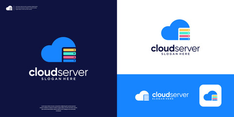 Wall Mural - Cloud server database logo icon app. Colorful tech computing storage logo design.