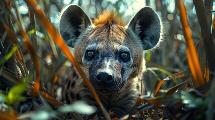 Wall Mural - close-up portrait of a hyena in the wild