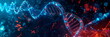futuristic background with DNA double helix patterns, digital pixels and biotechnology icons, science fiction