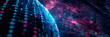 futuristic background with space design, digital pixels and celestial icons and a sense of exploration.