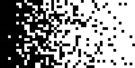 Fototapete - Scattered Pixels Fade Effect. Pixel Dissolve. Black and White Abstract Vector Background. Vector Retro 1-bit Game Monochrome Style. Abstract Random Squares.