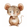 watercolor illustration of a cute happy brownish mouse