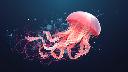 Wall Mural - A vector graphic of a jellyfish with tentacles.