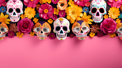 Wall Mural - 3D rendering of skull, Day of the Dead