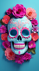 Wall Mural - 3D rendering of skull, Day of the Dead