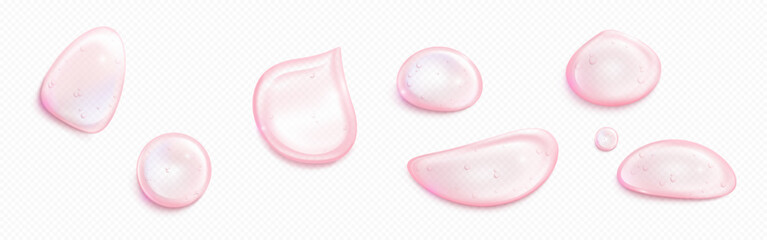 Poster - 3d pink soap bubble. collagen water ball vector. isolated transparent liquid jelly circle droplet wi