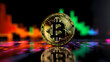 Golden Bitcoin on digital background