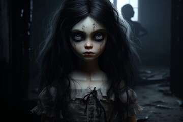 Poster - Haunting gothic doll with dark makeup and piercing eyes