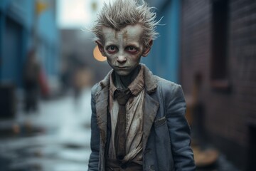 Poster - creepy young boy with spooky makeup and disheveled hair