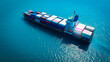 Aerial view of the  Business trip with ship the partner connection Container Cargo freight ship for Import Export