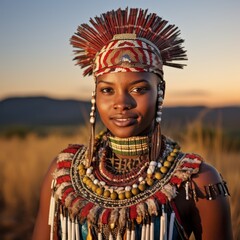 Sticker - Vibrant portrait of a person in traditional tribal attire