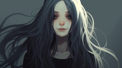 Poster - mysterious woman with flowing black and white hair