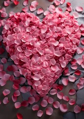 Poster - heart-shaped arrangement of pink rose petals