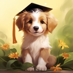 Wall Mural - Adorable puppy in graduation cap