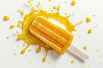 Wall Mural - Fruit popsicle with splash of juice on white background, summer vacation dessert