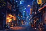Fototapeta Londyn - Anime Street Night Background