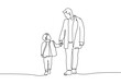 Father with a Son Walking Continuous One Line Drawing. Father`s Day Card in Abstract Minimal Linear Style. Man with Baby. Happy Fatherhood Concept. Vector Illustration