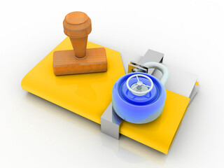 Poster - 3d rendering folder protected lock