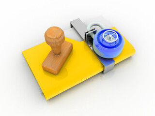 Poster - 3d rendering folder protected lock