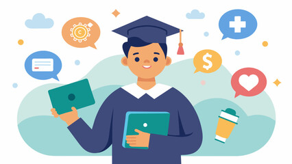 Wall Mural - A student sharing their personal story and struggles with affording education on social media along with a link to their crowdfunding page.. Vector illustration