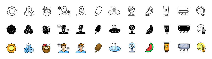 Poster - Heat icons collection. Linear, silhouette and flat style. Vector icons