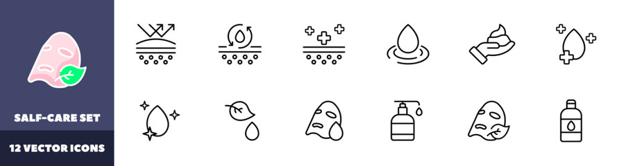 Poster - Self-care icons set. Self care. Linear style. Vector icons