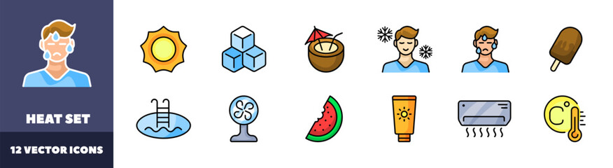 Poster - Heat icons set. Flat style. Vector icons