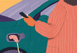 © Westend61 - Woman using smart phone charging electric car