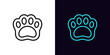 Outline pet paw icon, with editable stroke. Cute paw sign and silhouette. Animal footprint, kitten or puppy paw, pet care and aid, animal shelter and vet, cat and dog shop, pet health. Vector icon