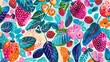 colorful fruit and vegetable pattern illustration poster background
