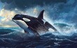 Immortalizes the Killer Whale in Ocean Waters, Generative ai.