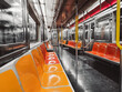  Inside of New York Subway. New York City subway car interior with colorful seats