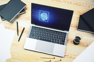 Aufkleber - Abstract creative fingerprint concept on modern laptop screen. 3D Rendering
