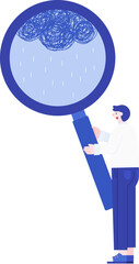 Wall Mural - Man holds  a magnifier to check the raining day weather