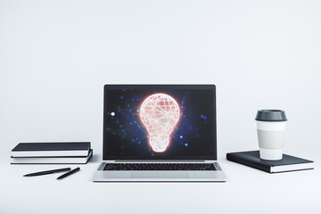 Aufkleber - Creative light bulb hologram on modern laptop monitor, idea concept. 3D Rendering