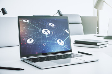 Poster - Modern computer screen with social network media concept. 3D Rendering