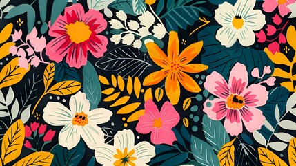 colorful flowers and leaves set illustration poster background