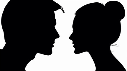 Wall Mural - Romantic Silhouette of Man and Woman, Love and Unity Concept, Profile Face Icon Vector Illustration for Relationship and Connection Designs