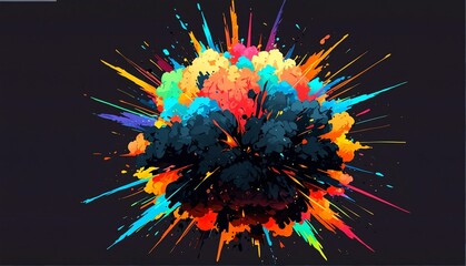 Wall Mural - colorful explosion impact effect on plain black background from Generative AI