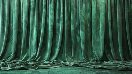 Wall Mural - Luxury velvet green curtain in the window.